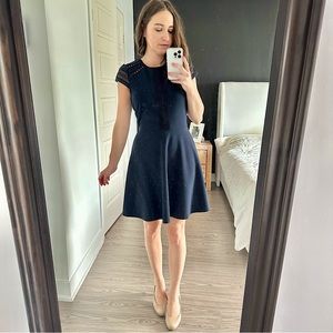 Blue navy fit and flare short sleeve work dress - Small H&M